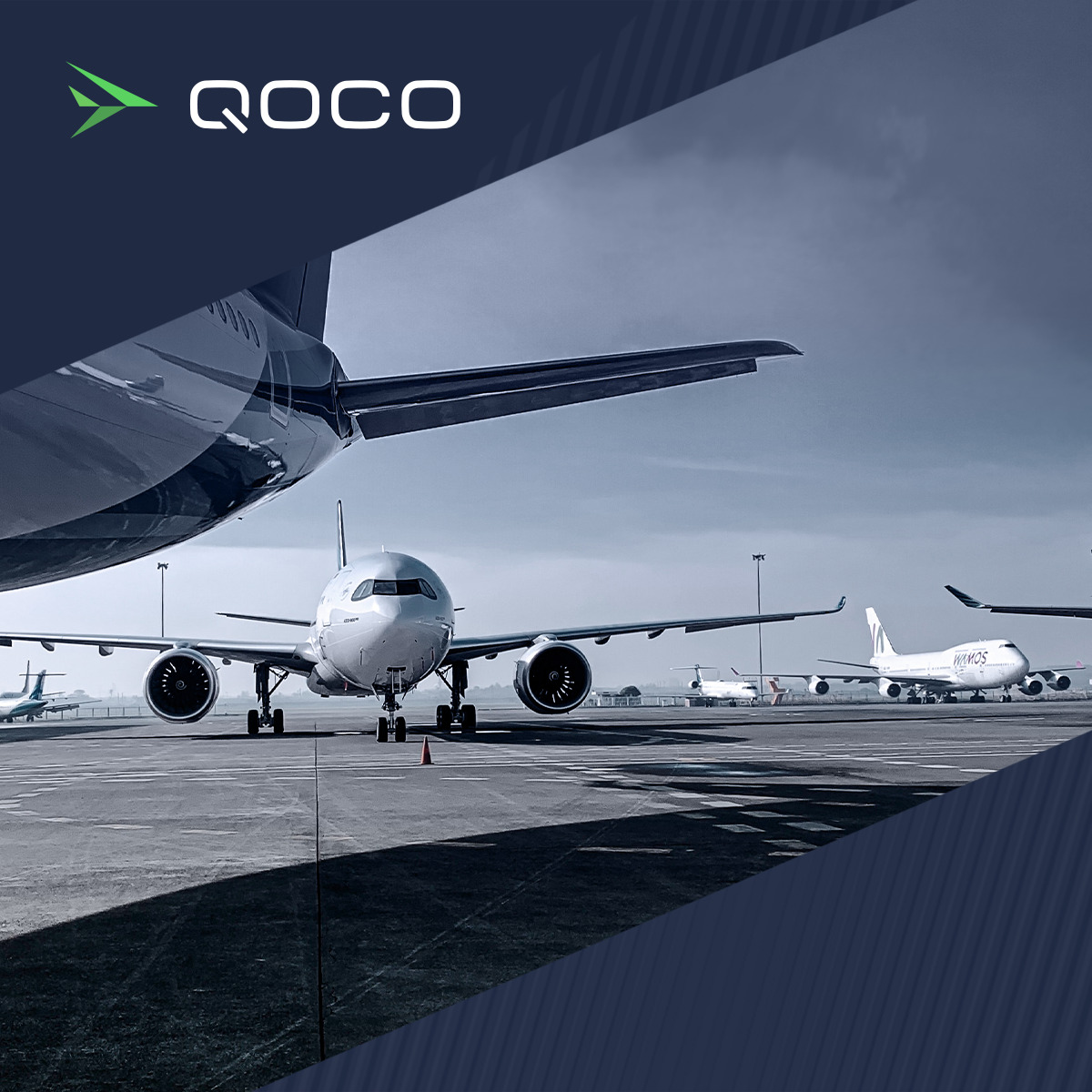 QOCO LinkedIn post. Apron: a wide-body aircraft on the apron